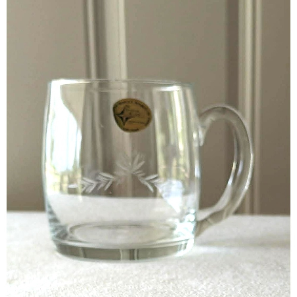 The European Collection Vintage Etched Glass Mug Clear 16oz Floral Cottagecore